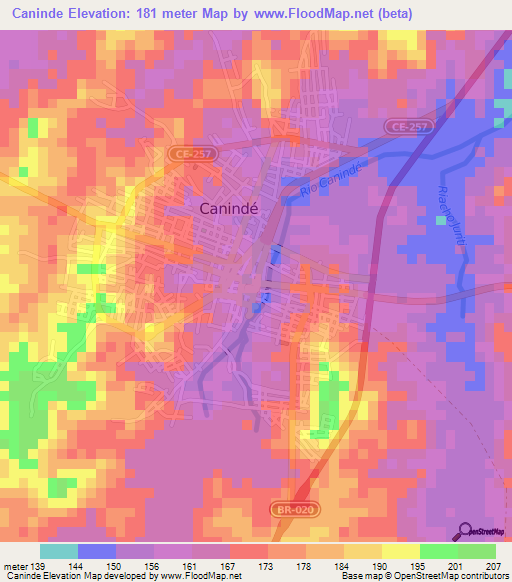 Caninde,Brazil Elevation Map