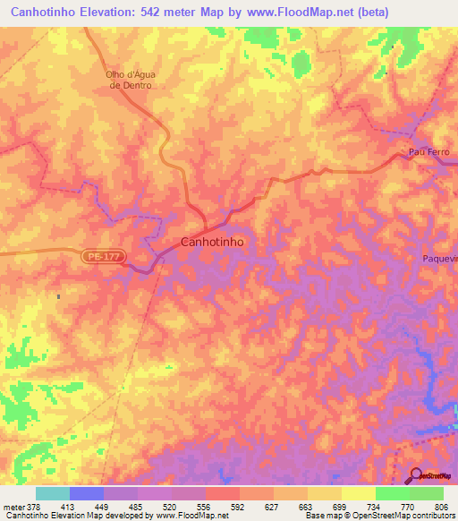 Canhotinho,Brazil Elevation Map