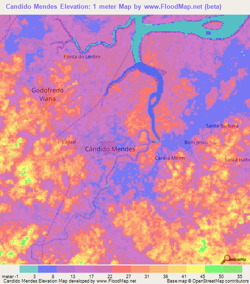 Candido Mendes,Brazil Elevation Map