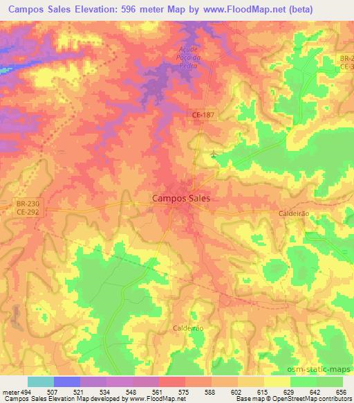 Campos Sales,Brazil Elevation Map