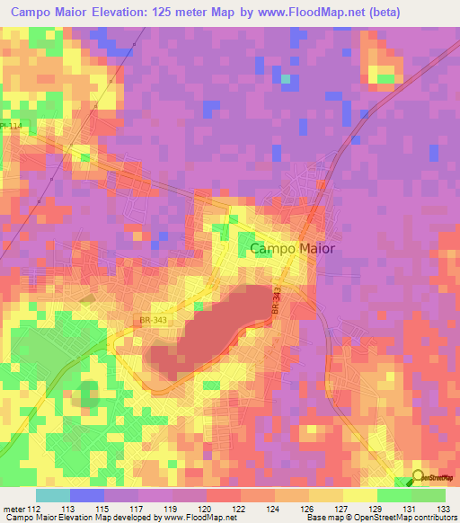 Campo Maior,Brazil Elevation Map