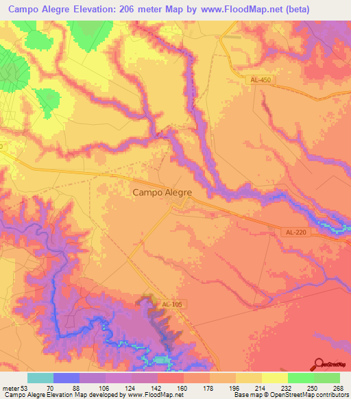 Campo Alegre,Brazil Elevation Map