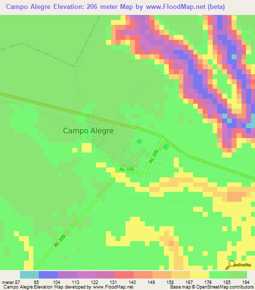 Campo Alegre,Brazil Elevation Map