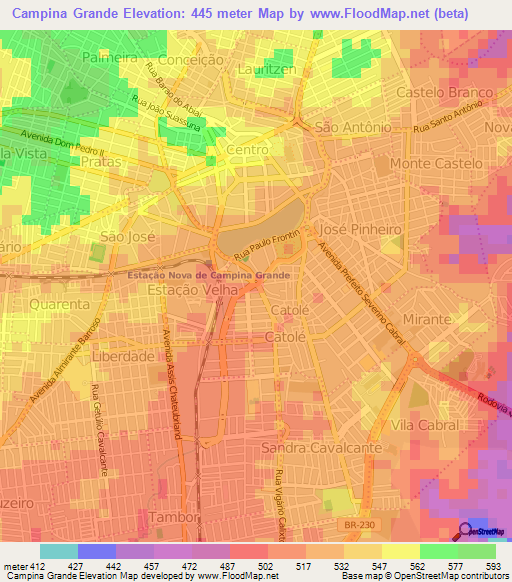 Campina Grande,Brazil Elevation Map