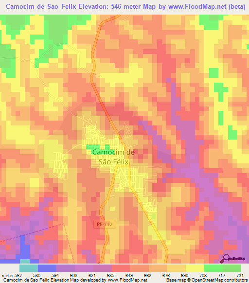 Camocim de Sao Felix,Brazil Elevation Map