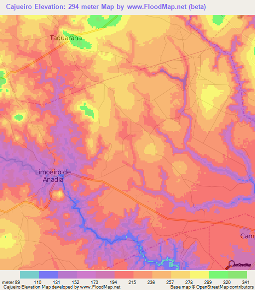 Cajueiro,Brazil Elevation Map