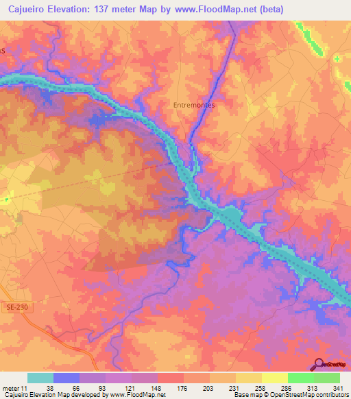 Cajueiro,Brazil Elevation Map