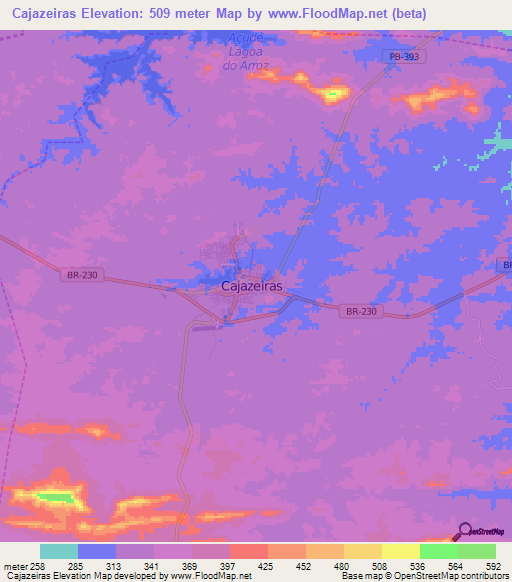 Cajazeiras,Brazil Elevation Map