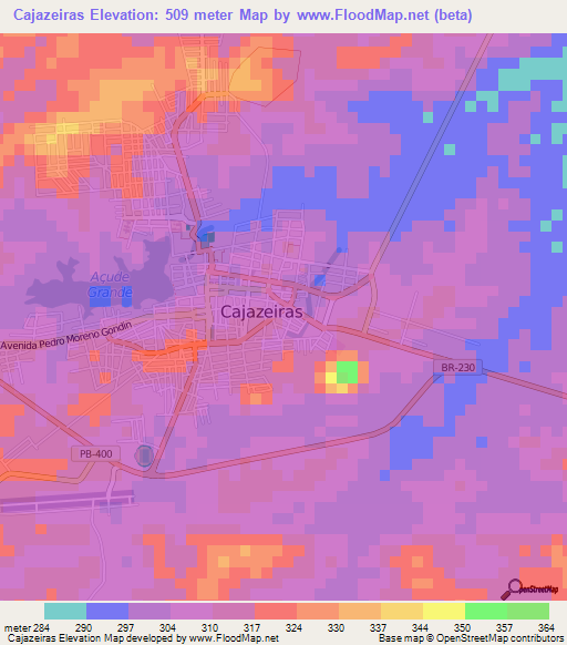 Cajazeiras,Brazil Elevation Map