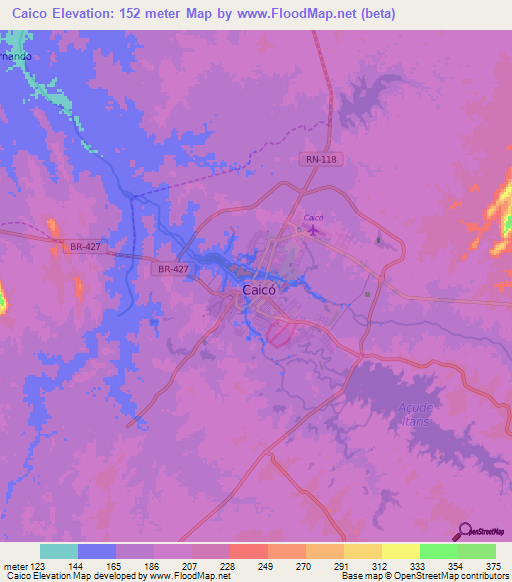 Caico,Brazil Elevation Map