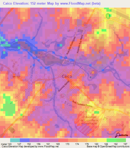 Caico,Brazil Elevation Map