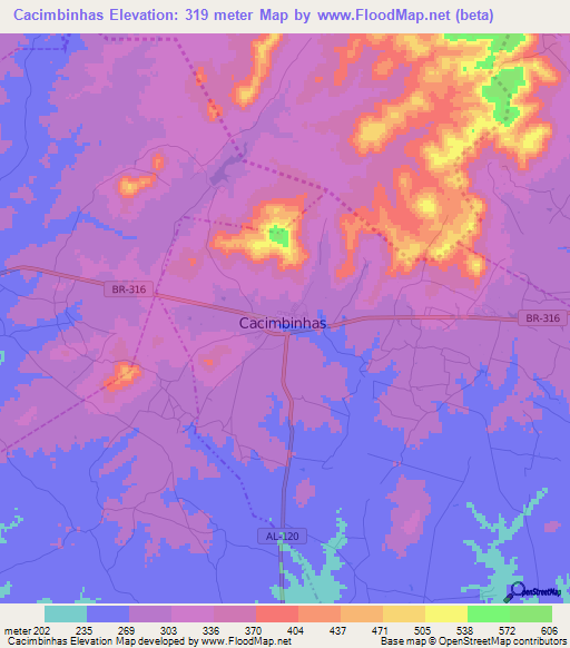 Cacimbinhas,Brazil Elevation Map