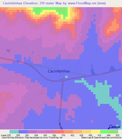 Cacimbinhas,Brazil Elevation Map