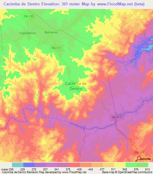 Cacimba de Dentro,Brazil Elevation Map