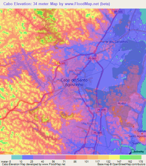 Cabo,Brazil Elevation Map