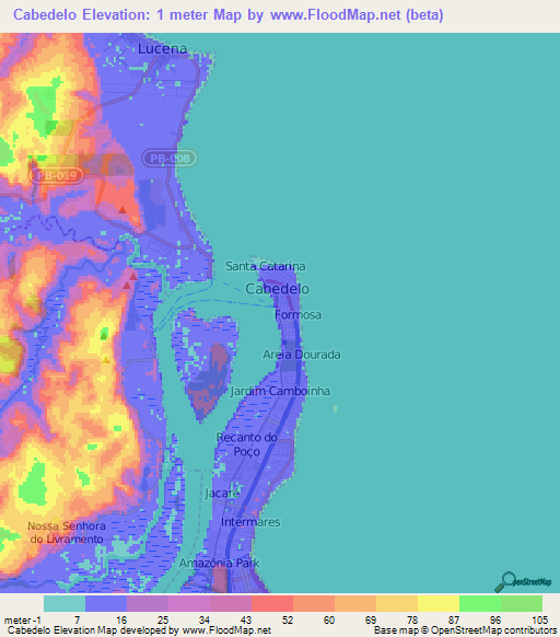 Cabedelo,Brazil Elevation Map