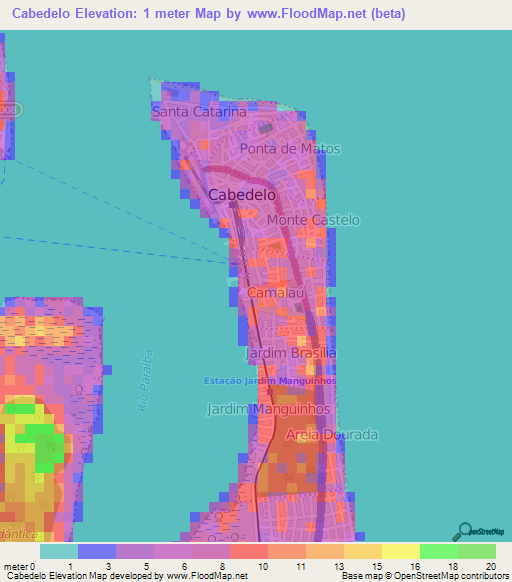 Cabedelo,Brazil Elevation Map