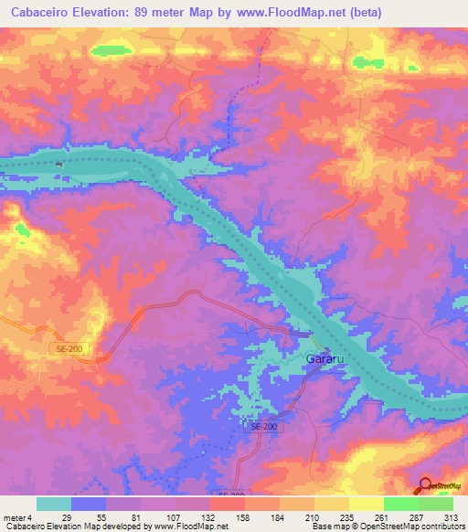 Cabaceiro,Brazil Elevation Map