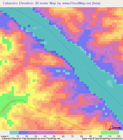 Cabaceiro,Brazil Elevation Map