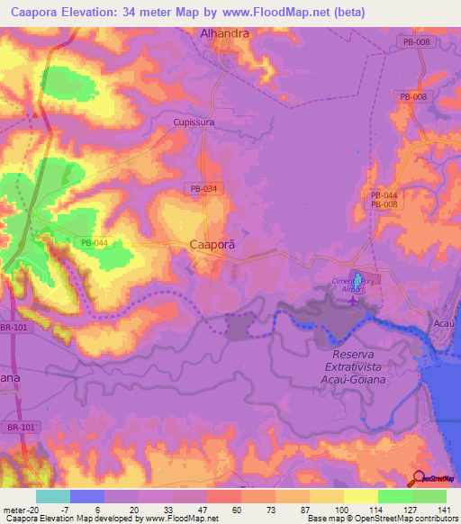 Caapora,Brazil Elevation Map