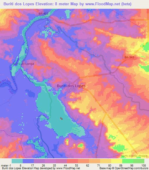Buriti dos Lopes,Brazil Elevation Map