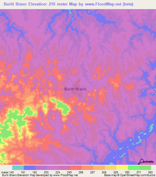 Buriti Bravo,Brazil Elevation Map