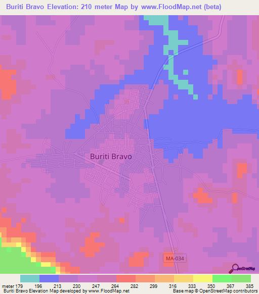 Buriti Bravo,Brazil Elevation Map