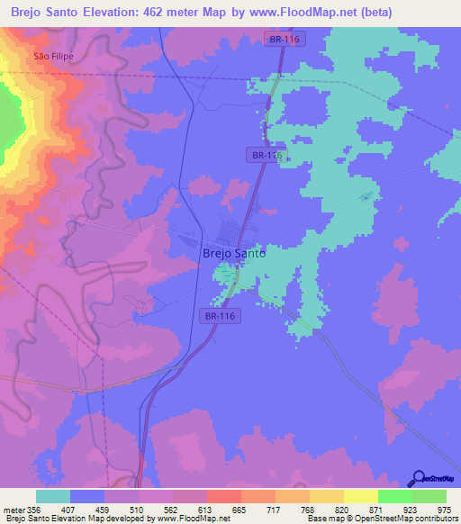 Brejo Santo,Brazil Elevation Map