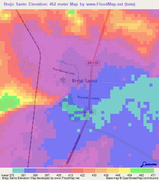 Brejo Santo,Brazil Elevation Map