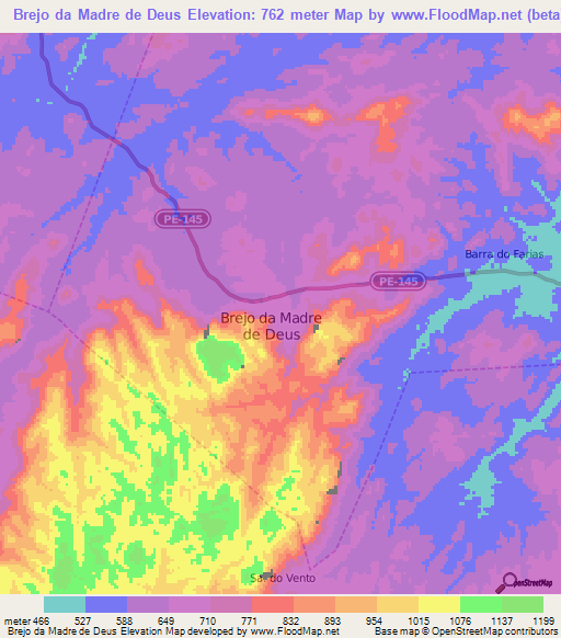 Brejo da Madre de Deus,Brazil Elevation Map