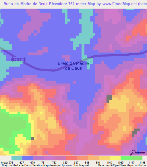 Brejo da Madre de Deus,Brazil Elevation Map