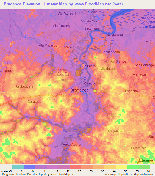 Braganca,Brazil Elevation Map