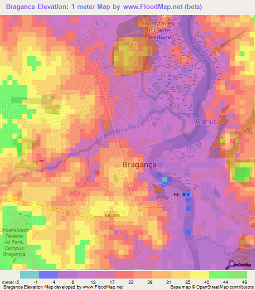 Braganca,Brazil Elevation Map