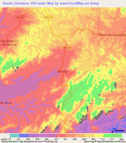 Bonito,Brazil Elevation Map