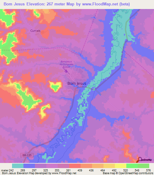 Bom Jesus,Brazil Elevation Map