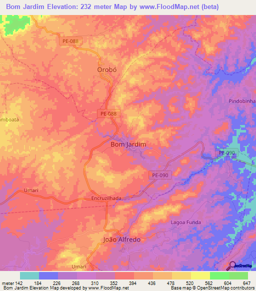 Bom Jardim,Brazil Elevation Map
