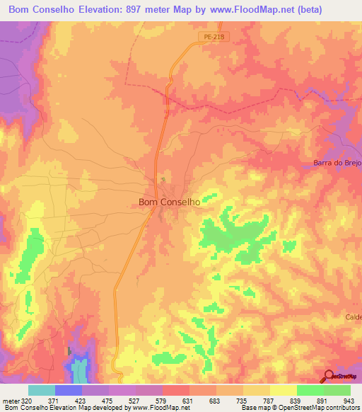 Bom Conselho,Brazil Elevation Map