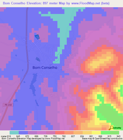 Bom Conselho,Brazil Elevation Map