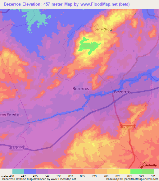 Bezerros,Brazil Elevation Map