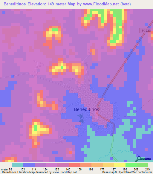 Beneditinos,Brazil Elevation Map