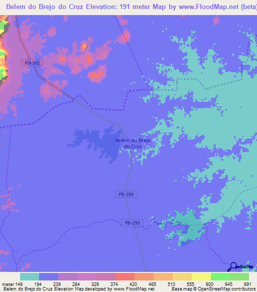 Belem do Brejo do Cruz,Brazil Elevation Map