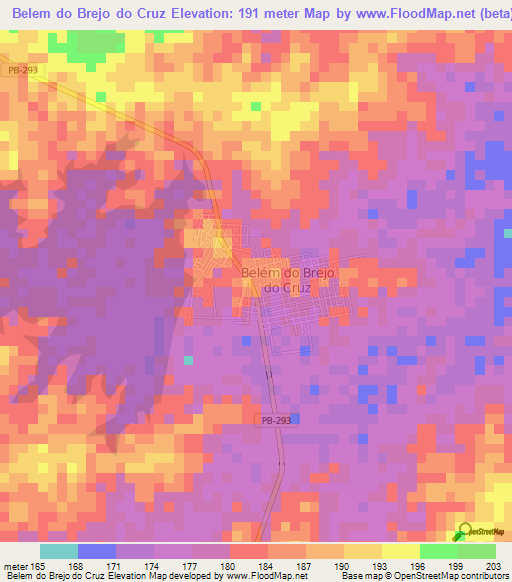 Belem do Brejo do Cruz,Brazil Elevation Map