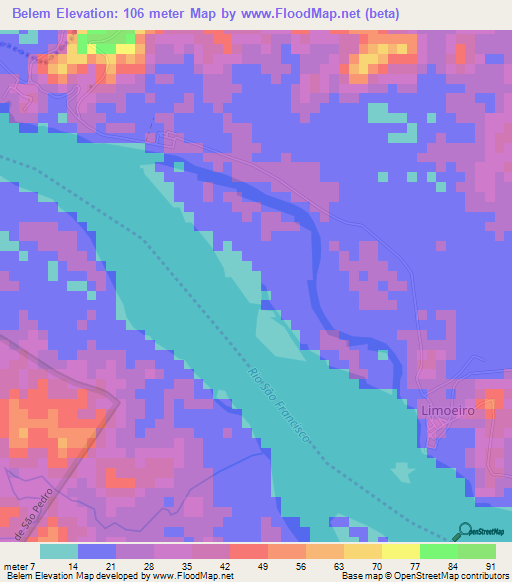 Belem,Brazil Elevation Map