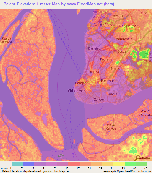 Belem,Brazil Elevation Map