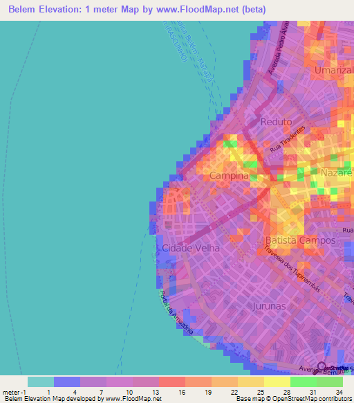 Belem,Brazil Elevation Map