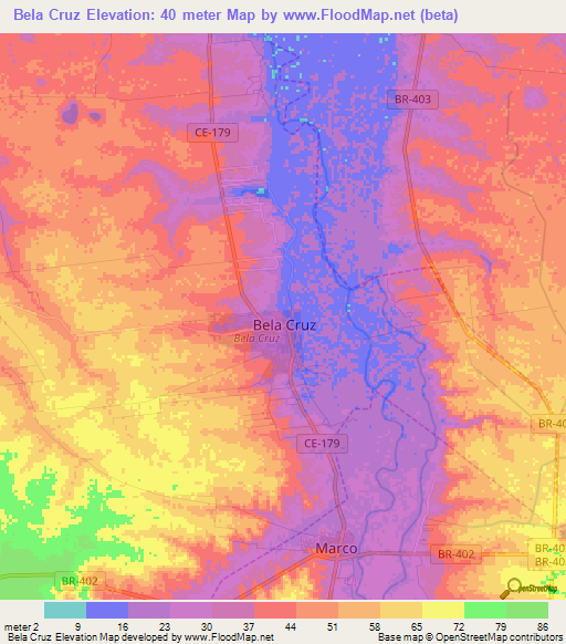 Bela Cruz,Brazil Elevation Map