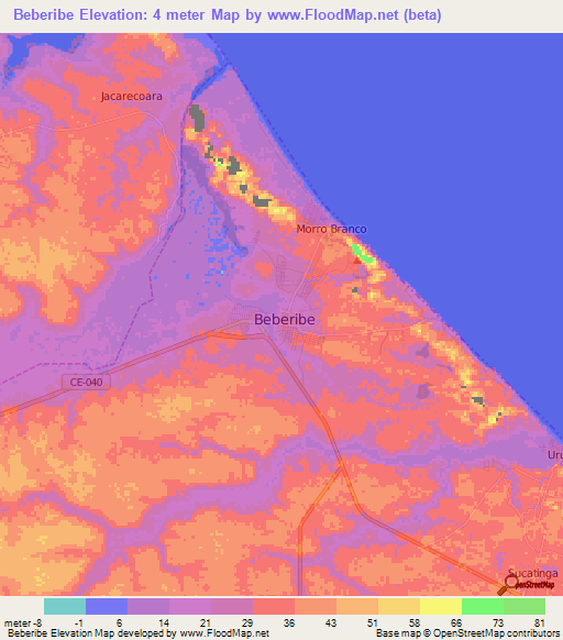 Beberibe,Brazil Elevation Map