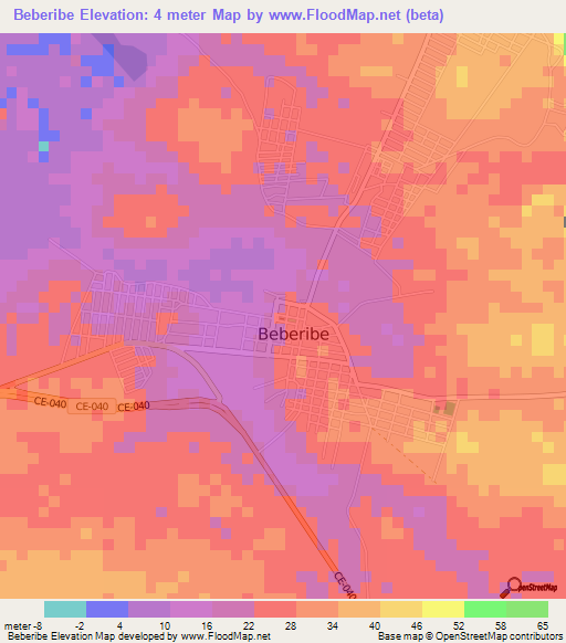 Beberibe,Brazil Elevation Map