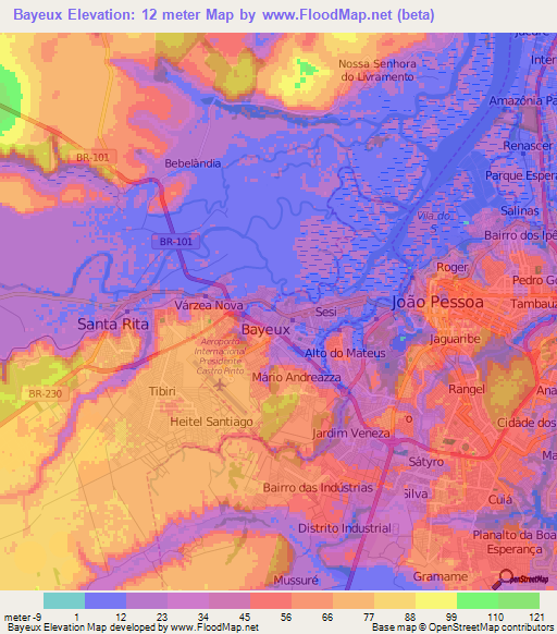 Bayeux,Brazil Elevation Map