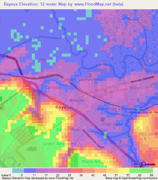 Bayeux,Brazil Elevation Map